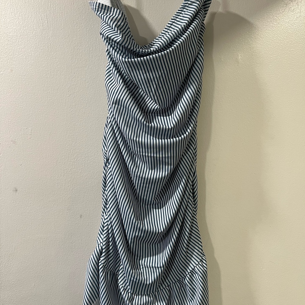 Edikted Strapless Blue and White Dress for Chic Occasions